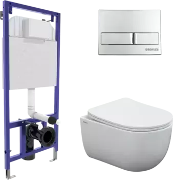 Комплект унитаза Berges Ventas Rimless с инсталляцией Novum 525 черный матовый, с сиденьем микролифт и клавишей смыва L3 хром глянец