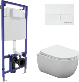 Комплект унитаза Berges Ventas Rimless с инсталляцией Novum 525 черный матовый, с сиденьем микролифт и клавишей смыва L1 белый