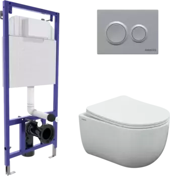 Комплект унитаза Berges Ventas Rimless с инсталляцией Novum 525 белый глянцевый, с сиденьем микролифт и клавишей смыва О2 хром матовый