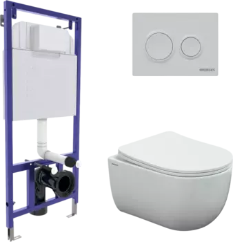 Комплект унитаза Berges Ventas Rimless с инсталляцией Novum 525 черный матовый, с сиденьем микролифт и клавишей смыва О1 белый