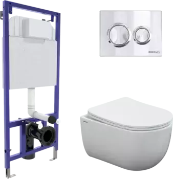 Комплект унитаза Berges Ventas Rimless с инсталляцией Novum 525 черный матовый, с сиденьем микролифт и клавишей смыва О3 хром глянец
