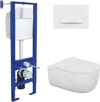 Комплект унитаза EGO XL Rimless с инсталляцией Atom Line белый, с сиденьем микролифт и клавишей смыва белый