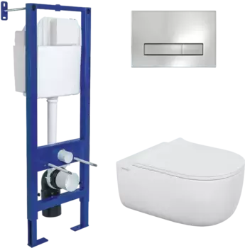 Комплект унитаза EGO XL Rimless с инсталляцией Atom Line белый, с сиденьем микролифт и клавишей смыва хром глянец