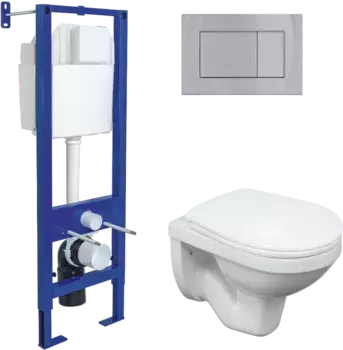 Комплект унитаза Gamma с инсталляцией Atom белый, с сиденьем микролифт и клавишей смыва хром глянец