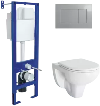 Комплект унитаза Gamma с инсталляцией Atom белый, с сиденьем микролифт и клавишей смыва хром матовый