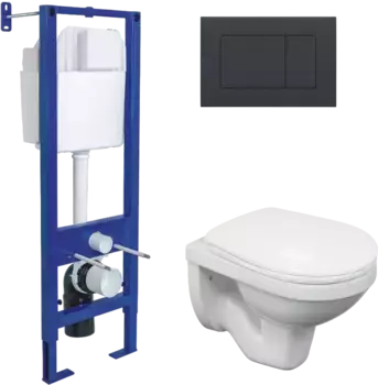 Комплект унитаза Gamma с инсталляцией Atom белый, с сиденьем микролифт и клавишей смыва soft touch черный матовый