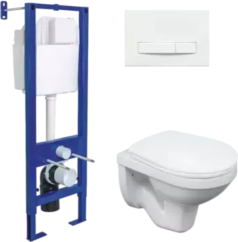 Комплект унитаза Gamma с инсталляцией Atom Line белый 043336 с сиденьем микролифт и клавишей смыва белый
