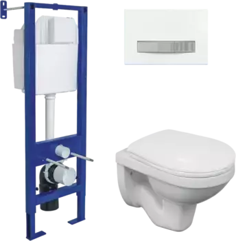 Комплект унитаза Gamma с инсталляцией Atom Line белый 043334 с сиденьем микролифт и клавишей смыва белая, хром глянец