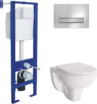 Комплект унитаза Gamma с инсталляцией Atom Line белый 043312 с сиденьем микролифт и клавишей смыва хром глянец