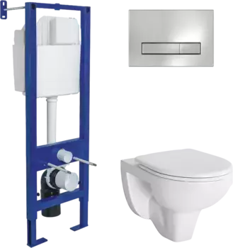 Комплект унитаза Gamma с инсталляцией Atom Line белый с сиденьем микролифт и клавишей смыва хром глянец