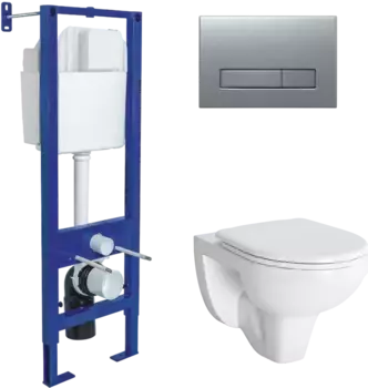 Комплект унитаза Gamma с инсталляцией Atom Line белый с сиденьем микролифт и клавишей смыва хром матовый