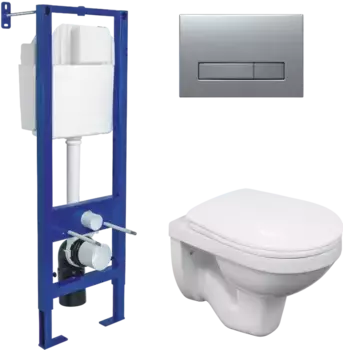 Комплект унитаза Gamma с инсталляцией Atom Line белый 043339 с сиденьем микролифт и клавишей смыва хром матовый