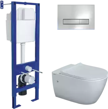 Комплект унитаза Mascon Rimless с инсталляцией Atom Line белый, с сиденьем микролифт и клавишей смыва хром глянец