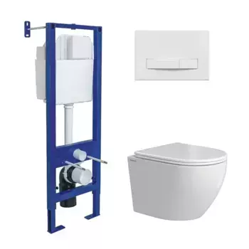 Комплект унитаза Okus Rimless с инсталляцией Atom Line белый, с сиденьем микролифт и клавишей смыва белый