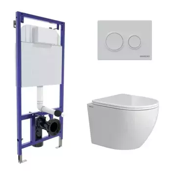 Комплект унитаза Okus Rimless с инсталляцией Novum белый, с сиденьем микролифт и клавишей смыва O1 белый