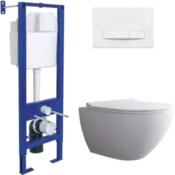 Комплект унитаза Puma Хl Rimless с инсталляцией Atom Line белый, с сиденьем микролифт и клавишей смыва белый