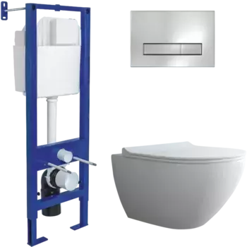 Комплект унитаза Puma Хl Rimless с инсталляцией Atom Line белый, с сиденьем микролифт и клавишей смыва хром глянец