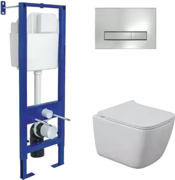 Комплект унитаза Quattro S Rimless с инсталляцией Atom Line белый, с сиденьем микролифт и клавишей смыва хром глянец