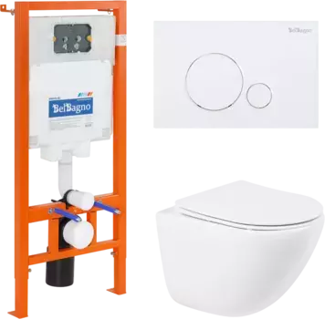 Комплект унитаза с инсталляцией BelBagno Amanda с сиденьем микролифт и кнопкой смыва белый глянцевый