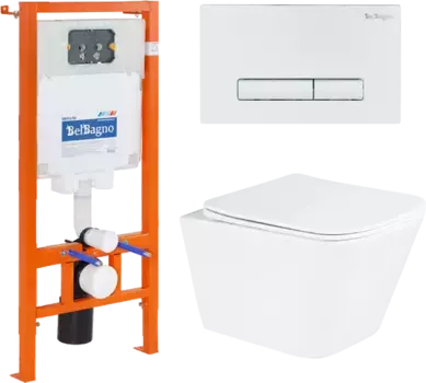 Комплект унитаза с инсталляцией BelBagno Due с кнопкой смыва хром матовый