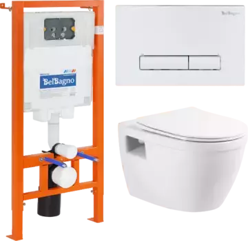 Комплект унитаза с инсталляцией BelBagno Loto с кнопкой смыва белый матовый