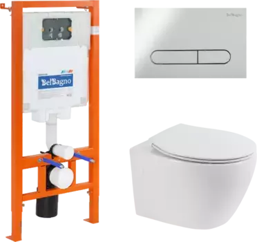 Комплект унитаза с инсталляцией BelBagno Prospero с сиденьем микролифт и кнопкой смыва белый глянцевый