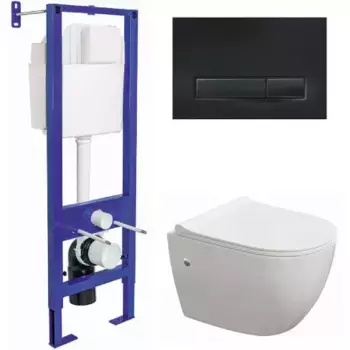 Комплект унитаза с инсталляцией Berges Atom с сиденьем микролифт и черной клавишей смыва