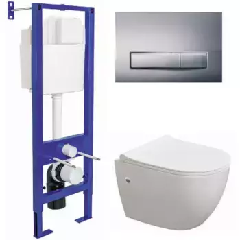 Комплект унитаза с инсталляцией Berges Atom с сиденьем микролифт и клавишей смыва хром глянцевый