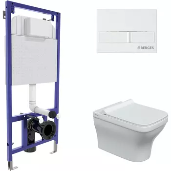 Комплект унитаза с инсталляцией Berges Novum с сиденьем микролифт и белой клавишей смыва