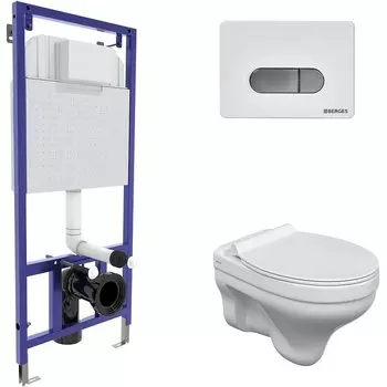 Комплект унитаза с инсталляцией Berges Novum с сиденьем микролифт и белой клавишей смыва