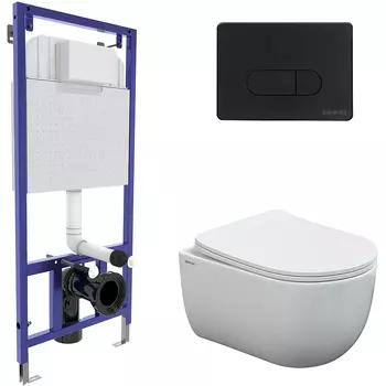 Комплект унитаза с инсталляцией Berges Novum с сиденьем микролифт и черной клавишей смыва