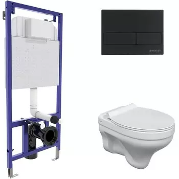 Комплект унитаза с инсталляцией Berges Novum с сиденьем микролифт и черной клавишей смыва