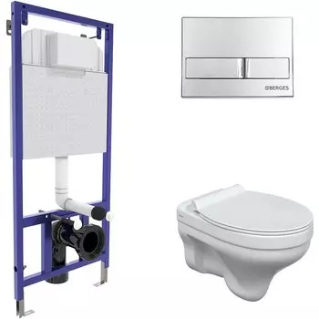 Комплект унитаза с инсталляцией Berges Novum с сиденьем микролифт и клавишей смыва хром глянцевый