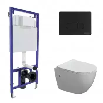 Комплект унитаза с инсталляцией Berges Okus с сиденьем микролифт и черной матовой кнопкой смыва