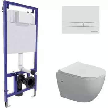 Комплект унитаза с инсталляцией Berges Okus с сиденьем микролифт и белой кнопкой смыва
