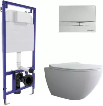 Комплект унитаза с инсталляцией Berges Puma с сиденьем микролифт и кнопкой смыва хром глянцевый