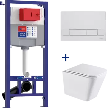 Комплект унитаза с инсталляцией Lemark Florex 100121423 белый, с сиденьем микролифт и клавишей смыва хром глянец