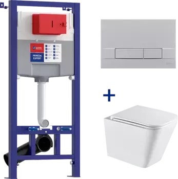 Комплект унитаза с инсталляцией Lemark Florex 100123425 белый, с сиденьем микролифт и клавишей смыва хром матовый