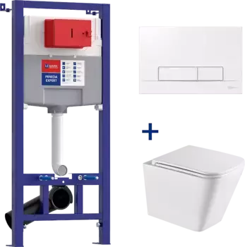 Комплект унитаза с инсталляцией Lemark Florex 100124422 белый, с сиденьем микролифт и клавишей смыва белый глянец