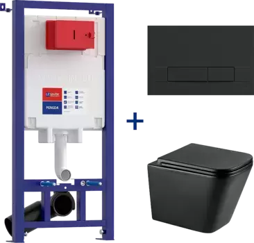 Комплект унитаза с инсталляцией Lemark Florex черный матовый, с сиденьем микролифт и клавишей смыва черный