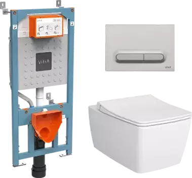 Комплект унитаза с инсталляцией Vitra Metropole с сиденьем микролифт и клавишей смыва хром матовый