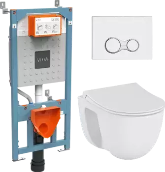 Комплект унитаза с инсталляцией Vitra S40 с сиденьем микролифт и клавишей смыва хром