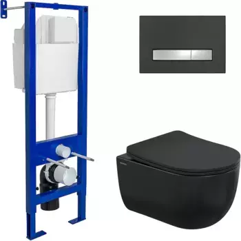 Комплект унитаза Ventas Black с инсталляцией Atom Line черный матовый, с сиденьем микролифт и клавишей смыва soft touch черный матовый
