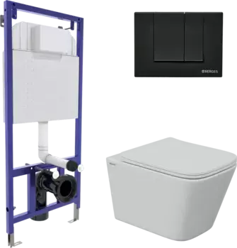 Комплект унитаза Ventas с инсталляцией Novum белый, с сиденьем микролифт и клавишей смыва F5 soft touch черный матовый