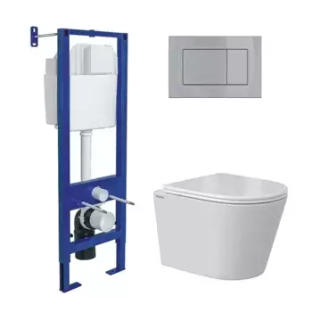 Комплект унитаза Vita Rimless с инсталляцией Atom белый, с сиденьем микролифт и клавишей хром глянец