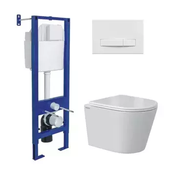 Комплект унитаза Vita Rimless с инсталляцией Atom Line белый, с сиденьем микролифт и клавишей смыва белый