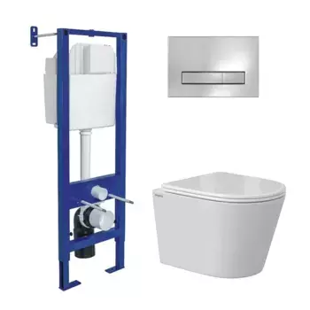 Комплект унитаза Vita Rimless с инсталляцией Atom Line белый, с сиденьем микролифт и клавишей смыва хром глянец