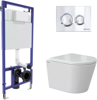 Комплект унитаза Vita Rimless с инсталляцией Novum белый, с сиденьем микролифт и клавишей смыва O3 хром глянец