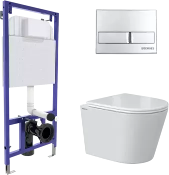 Комплект унитаза Vita Rimless с инсталляцией Novum белый, с сиденьем микролифт и клавишей смыва L3 хром глянец