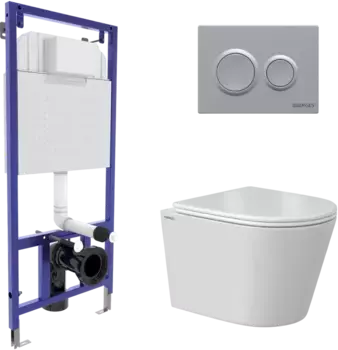 Комплект унитаза Vita Rimless с инсталляцией Novum белый, с сиденьем микролифт и клавишей смыва O2 хром матовый